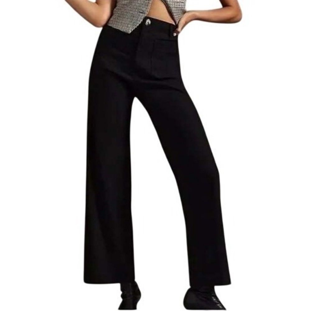 Anthropologie Maeve Womens 23 Colette Black Linen High Rise Pants with Pockets